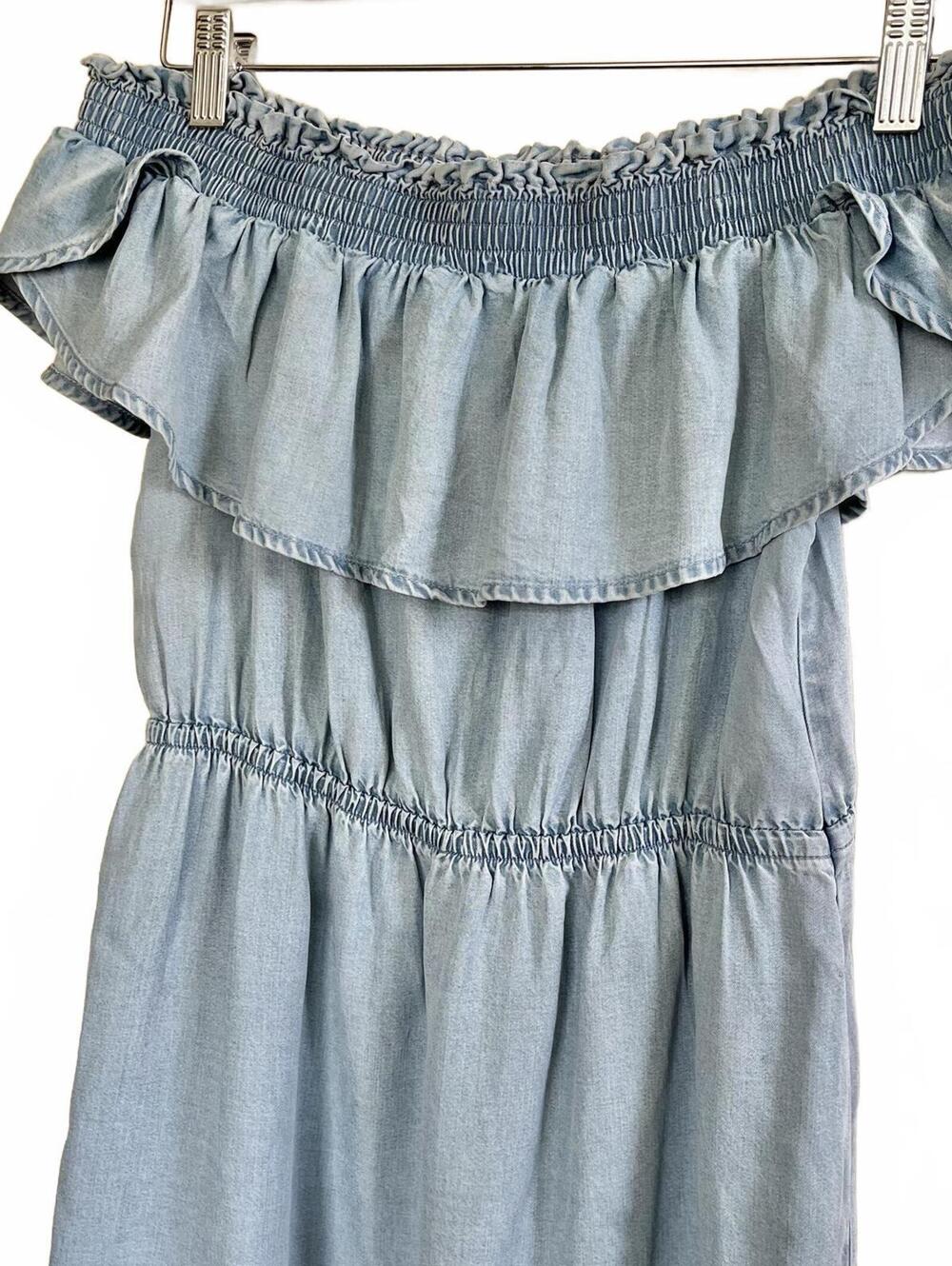 Express Light Blue Off-Shoulder Ruffle Dress - Picture 2 of 4